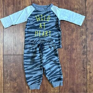 Wild at Heart grey & black tiger print longsleeve & pant set : 3-6 months